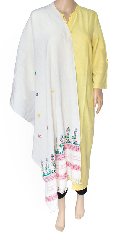 Suf Work Wool Hand Embroidered Stole   - 2.1 Mtr Length  -  SKU: MK15301E
