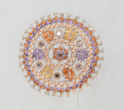 Neran Work Wool Fine Mirror and Threadwork Embroidery Shawl  With Golden Border   -  SKU: DB29C01A