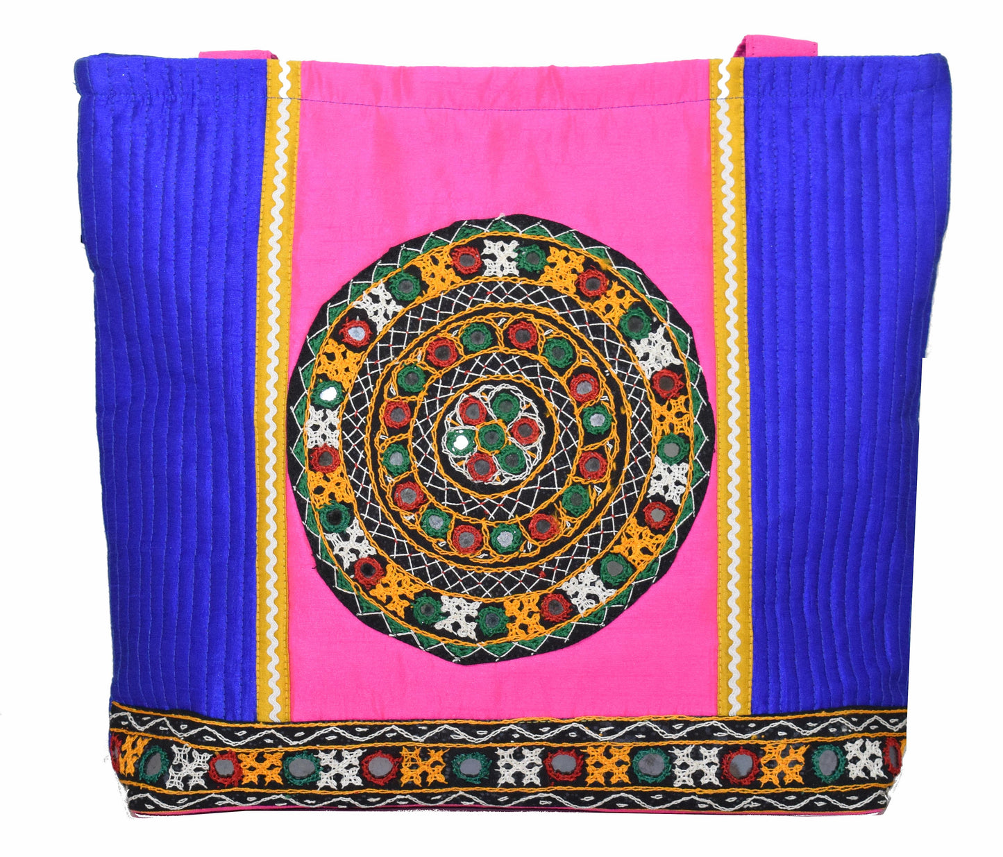 Ahir Work Embroidery Raw Silk Fine Threadwork Hand Embroidery Tote Bag