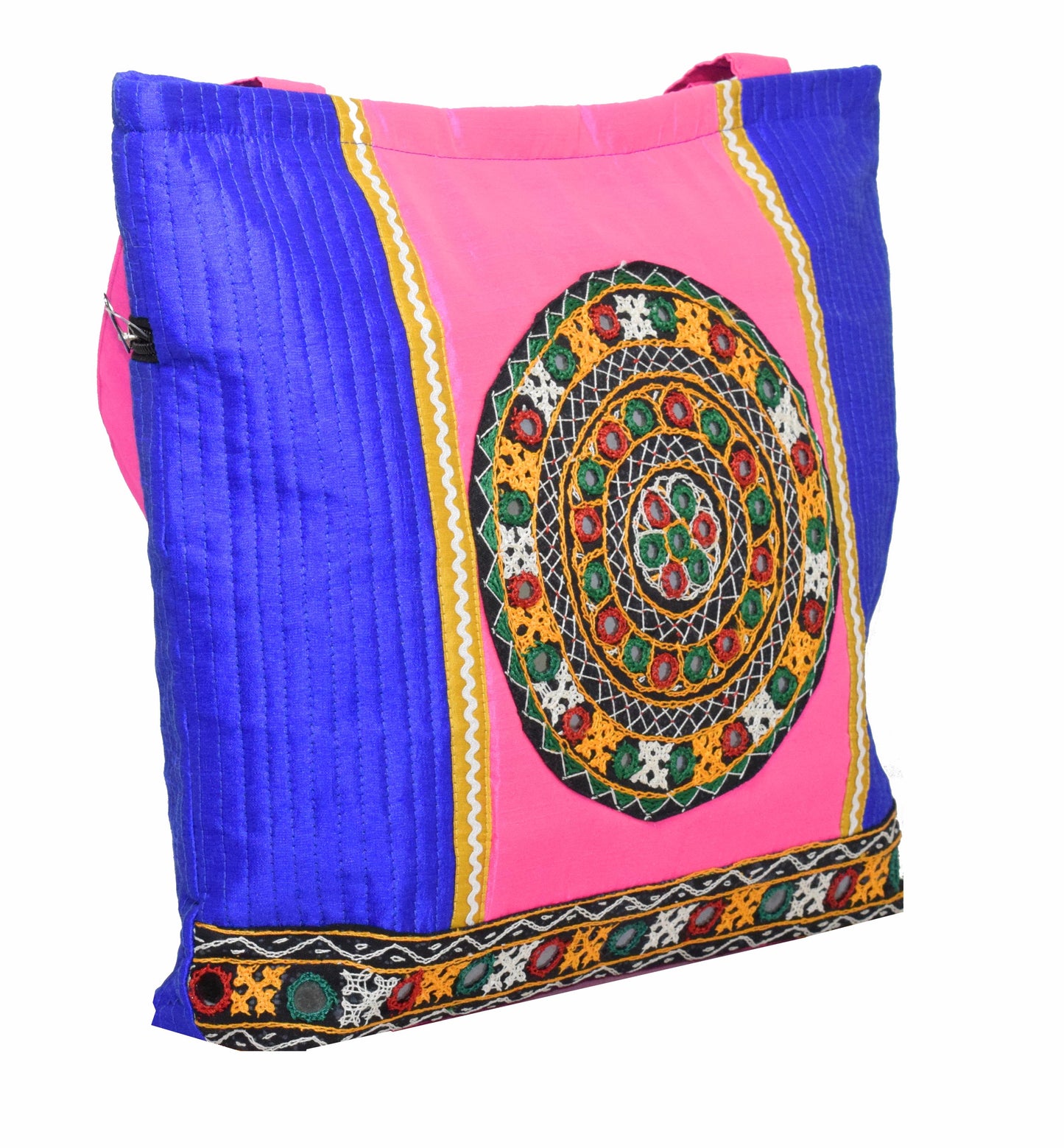 Ahir Work Embroidery Raw Silk Fine Threadwork Hand Embroidery Tote Bag