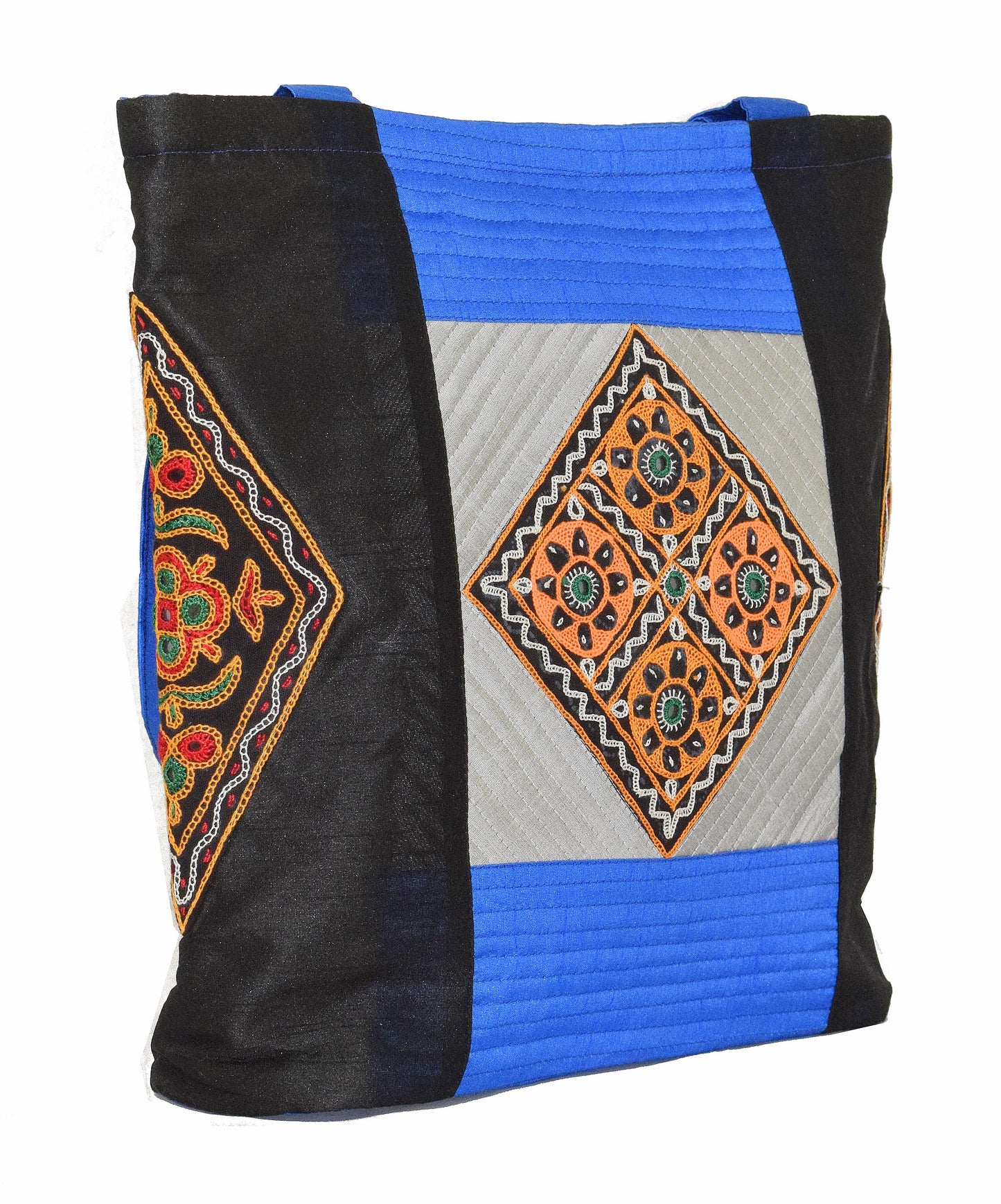 Ahir Work Embroidery Raw Silk Tote Bag