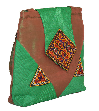Ahir Work Embroidery Raw Silk Fine Mirror Embroidery Tote Bag