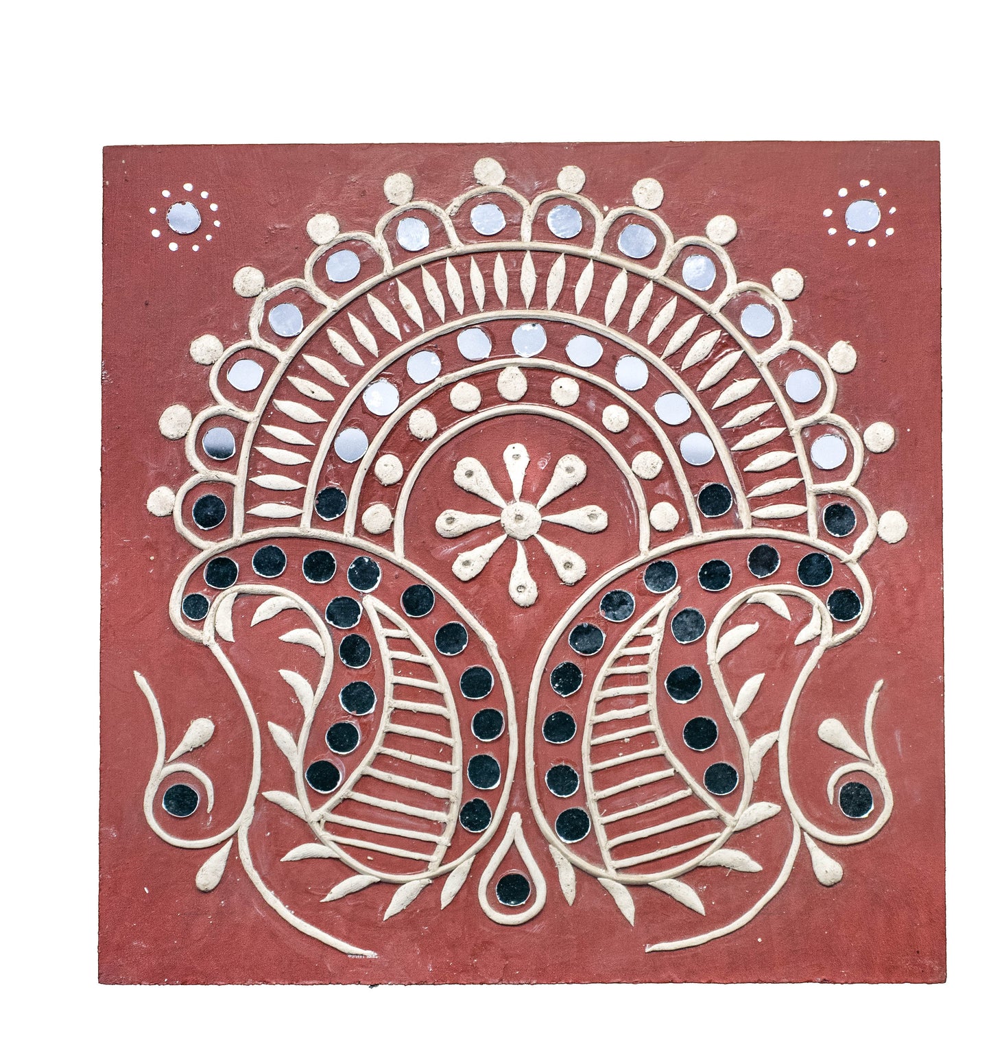 Lippan Kam Wooden Traditional Kutch Handicraft Mud Mirror Art Wall Hanging    -  SKU: MM26607A